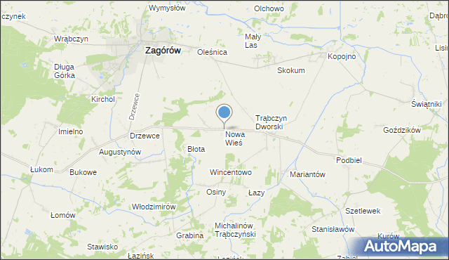 mapa Nowa Wieś, Nowa Wieś gmina Zagórów na mapie Targeo